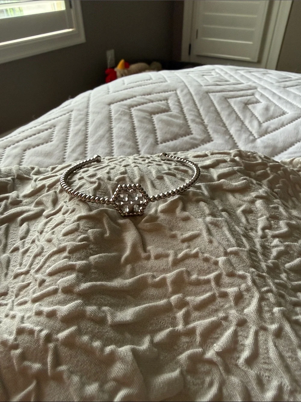 Tory Burch Silver Logo Beaded Adjustable Bracelet